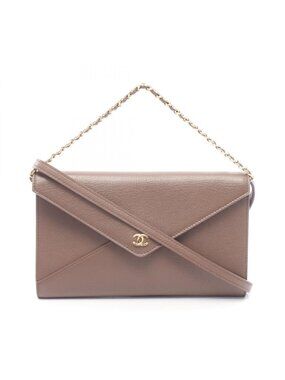 Chanel Shoulder Bag Envelope CC Logo Gray Leather